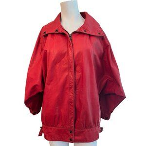 Ladies Medium Red Leather Full Zip Jacket Moto Gino di Giorgio by Comint Vintage